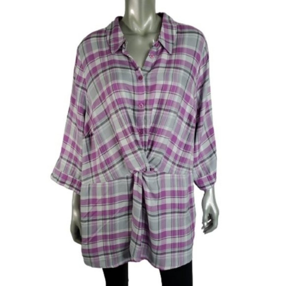 Catherines Plaid Twist Front Top Size 1X 18/20W